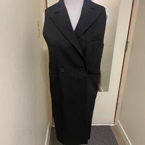 Sleeveless Black Double-Breasted Blazer Dress-Korean brand